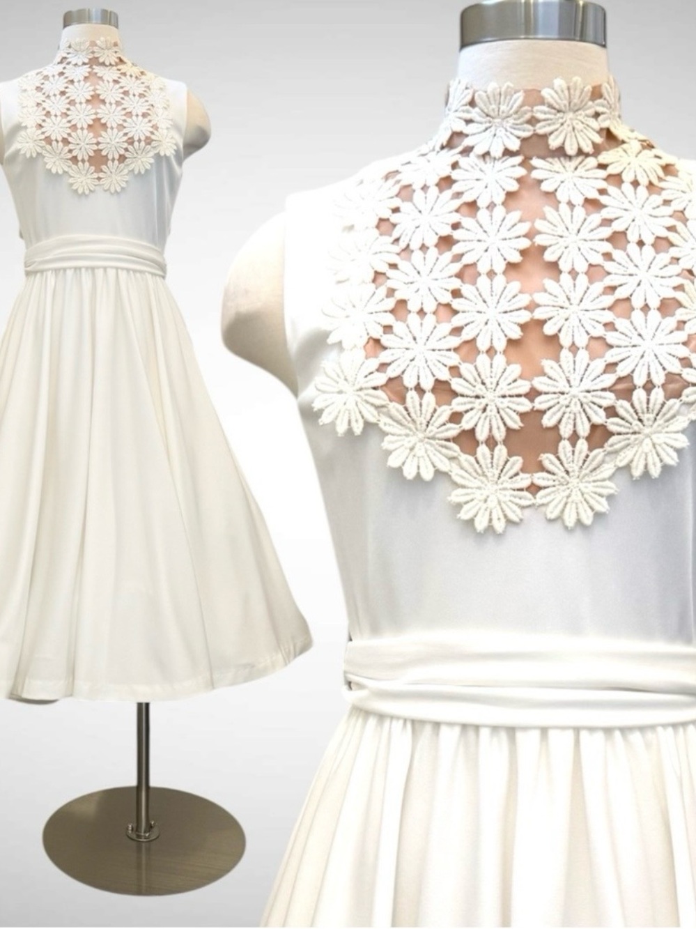 Vintage Lilli Diamond White Daisy Sheer Illusion NWT Deadstock 60s Midi Dress 10